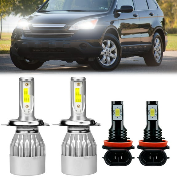 HMCYCI 4x For 2007-2014 Honda CRV CR-V H4/9003 LED Headlight H11 Fog Light High Low Dual Beam Bulbs