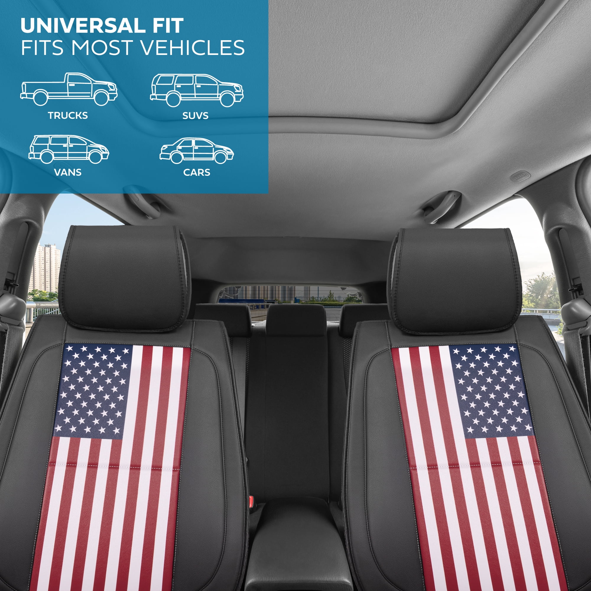 MotorBox American Flag Seat Covers for Trucks, Cars, & SUV - Napa Leather US Car Seat Covers American Flag Truck Accessories - Car Seat Cover Patriotic American Flag Car Accessories Car Seat Protecto