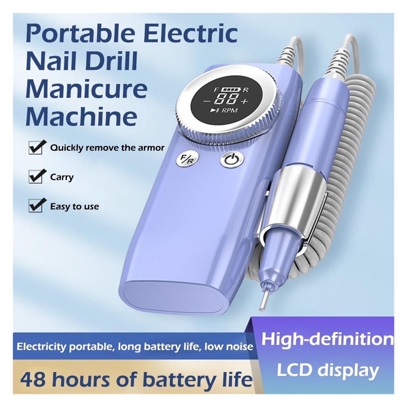 Electric Nail Drill 45000RPM Portable Cordless Nail File Machine For Acrylic Gel Nails Manicure Pedicure Polishing Shape Tools ,Low Noise