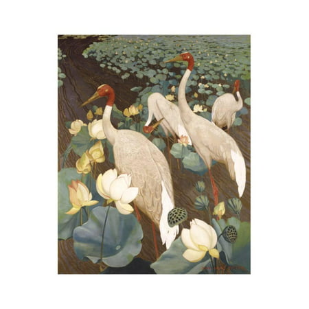 Indian Sarus Cranes on Gold Leaf Print Wall Art By Jesse Arms