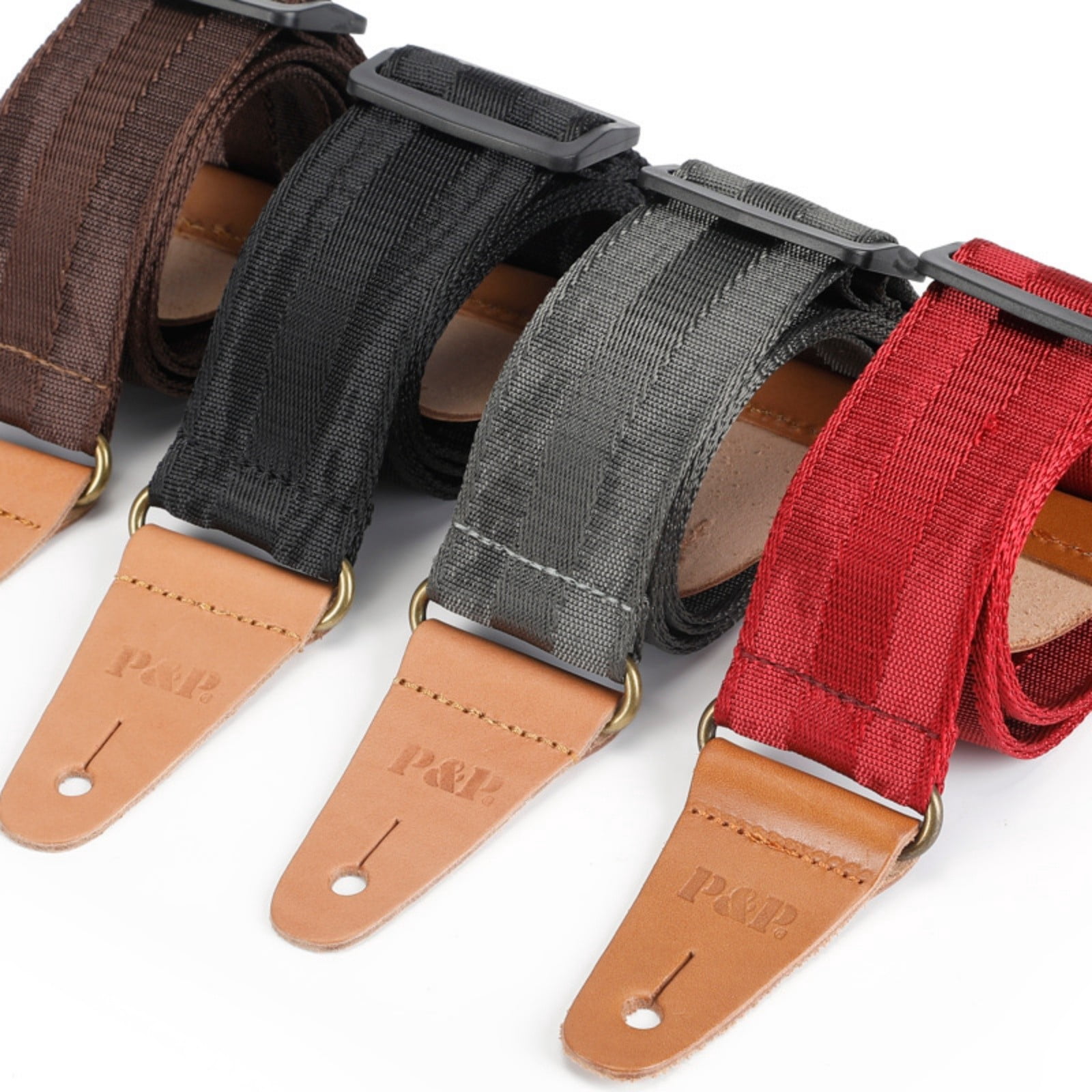 Adjustable Nylon Guitar Strap with Leather Ends for Acoustic Electric Bass & Ukulele, Solid Color Shoulder Strap