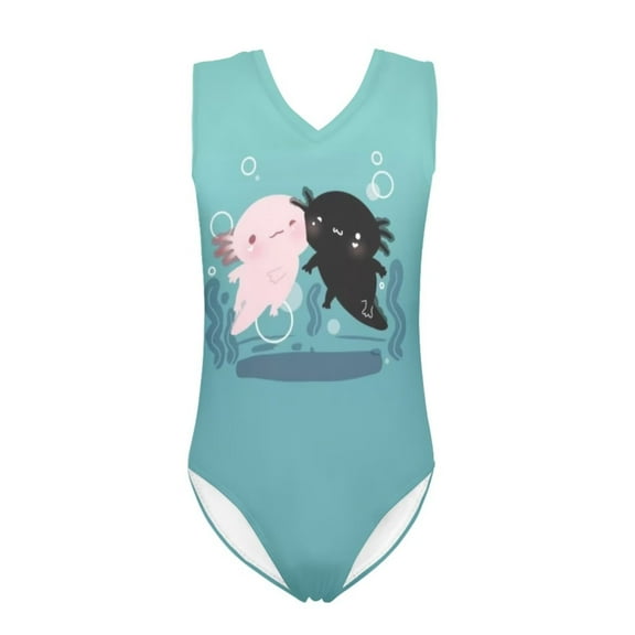FOR U DESIGNS Cute Toddler Girl Bathing Suit Size 7-8 Years Skin-Friendly Sleeveless Tank Leotard Pink Black Axolotl Gymnastics Dancewear for Kids