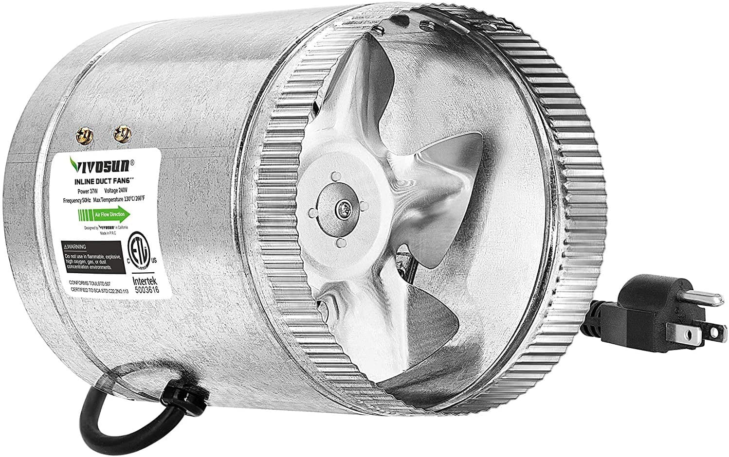 VIVOSUN 4" 6" 8" inch Inline Duct Booster Fan Exhaust Air Cooling Vent Blower 