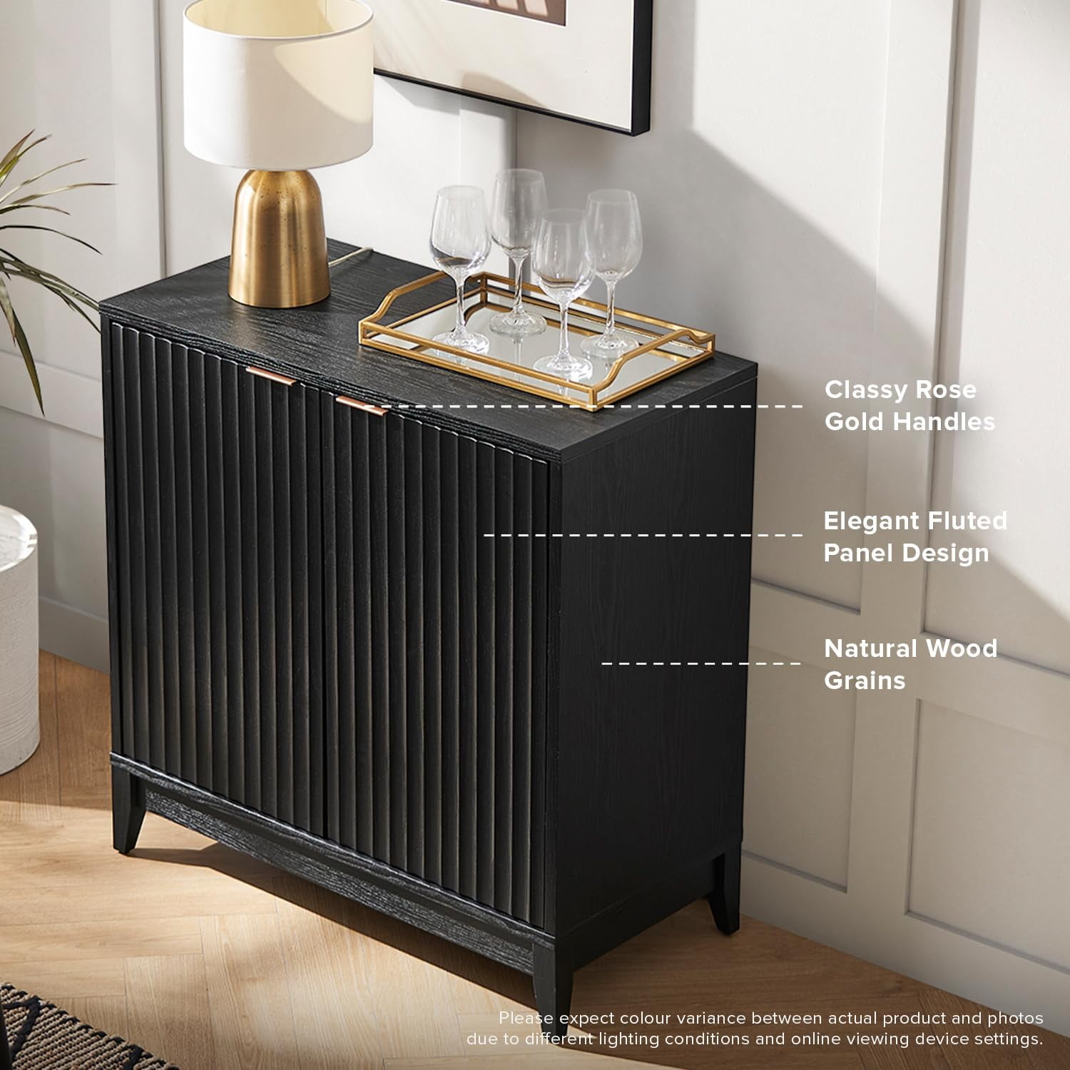 mopio Brooklyn Black Oak Storage Cabinet, Modern Farmhouse Entryway Accent Cabinet for Living Room