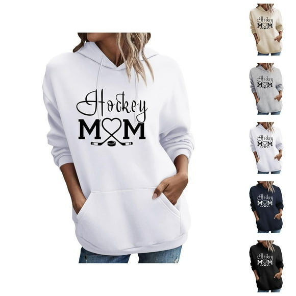 Women'S Hockey Mom Sweatshirt 2026 Fall Winter Trendy Long Sleeve Graphic Hoodie Pullover Top Hockey Mom Shirt with Pockets