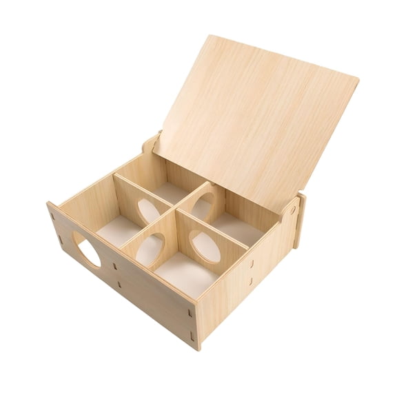 Hamster Wooden Tunnel Hideout, Multi-Chamber Cage Accessory with Flip Cover, Ventilated Natural Wood Play Tunnel for Small Pets