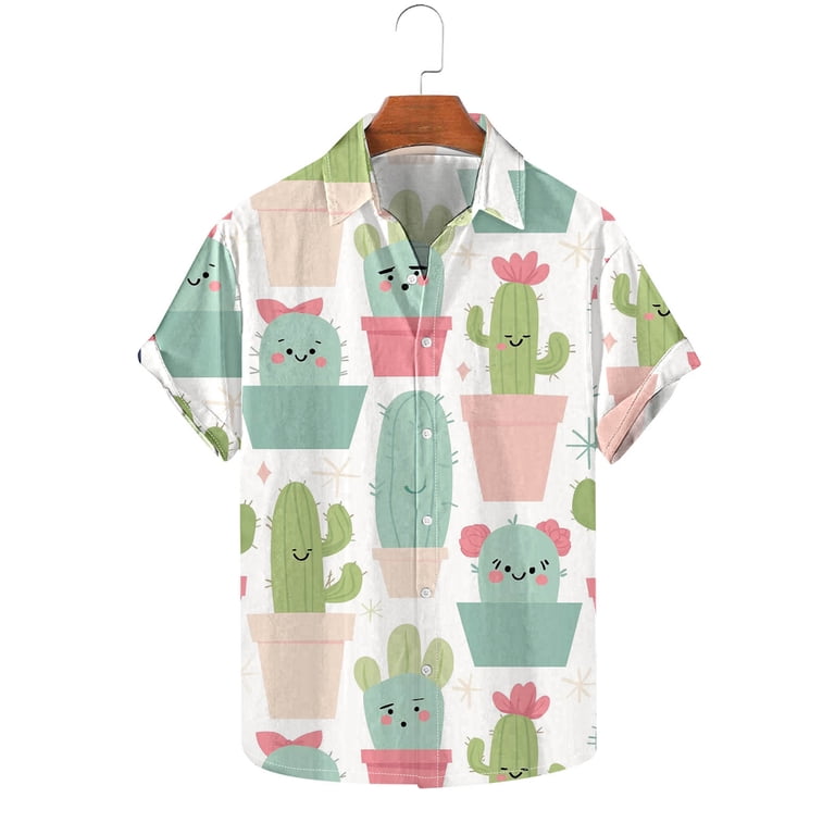 Men's Summer Beach Shirt Loose Fit Short Sleeve Hawaiian Tropical Button Up  Shirts Tops Colorful Palm Tree Print Blouse Yellow L