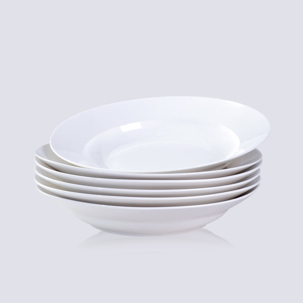 White Dinner Plates Set of 6, 9.5 Inch Salad Serving Modern Round Dishes - Dishwasher, Microwave, Oven Safe, Scratch Resistant, Smooth Glaze
