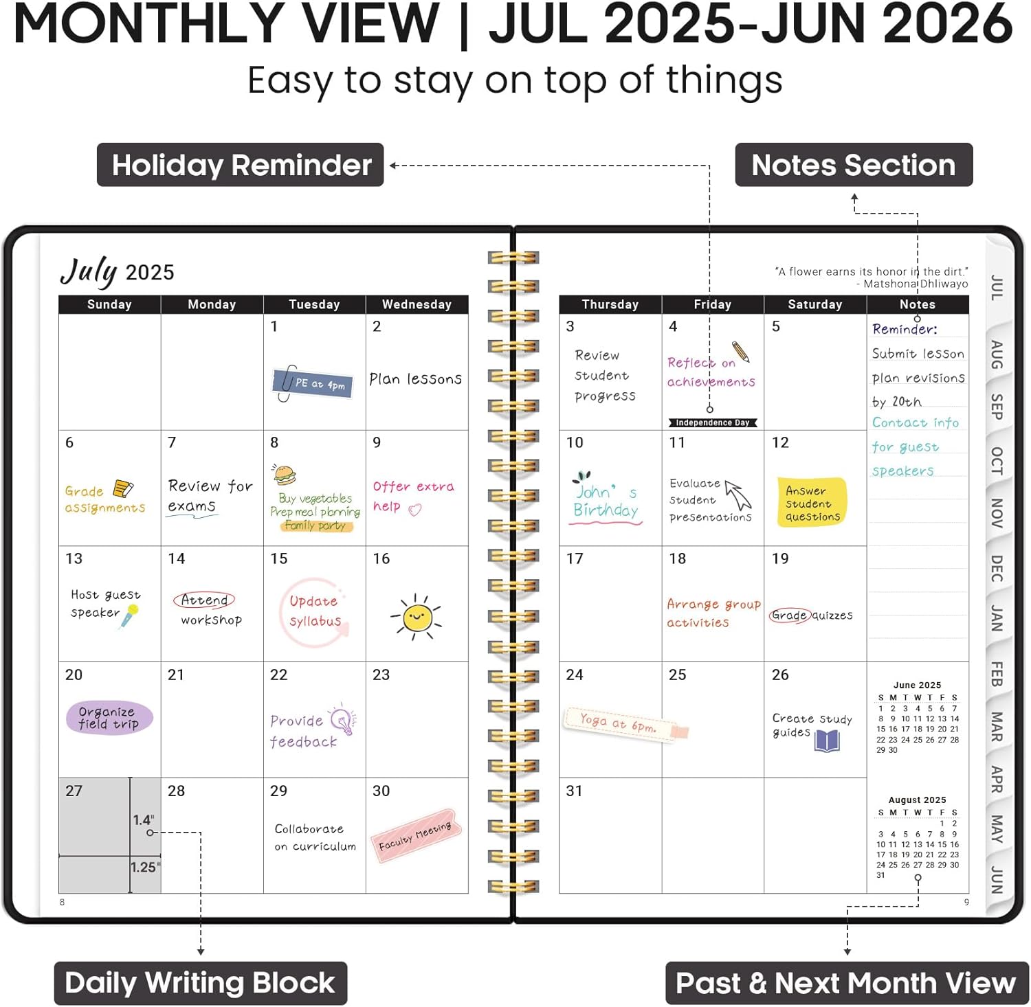 Academic Planner 2025-2026, Weekly and Monthly Calendar Planner Book, July 2025 – June 2026, Hardcover Organizer with Tabs, Perfect for Teachers, Students, Women & Men, A5 (6.4" x 8.5") - Pink