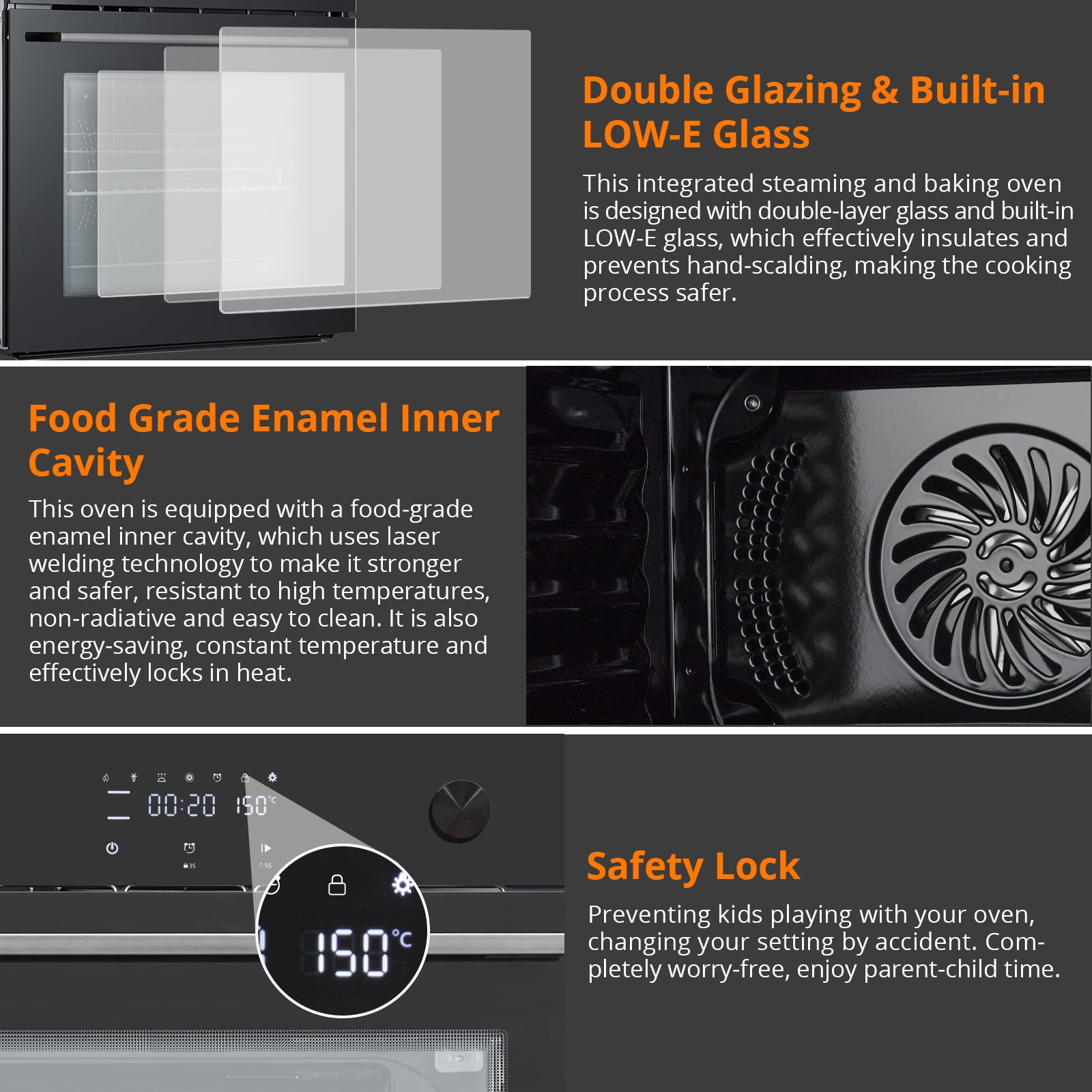 24" Built-In Electric Oven, Stainless Steel Single Wall Oven, 2.5Cu.Ft Convection Oven with Touch Screen and 3-Layer Insulated Glass Door - 240V 3000W Power for Fast Cooking, Black