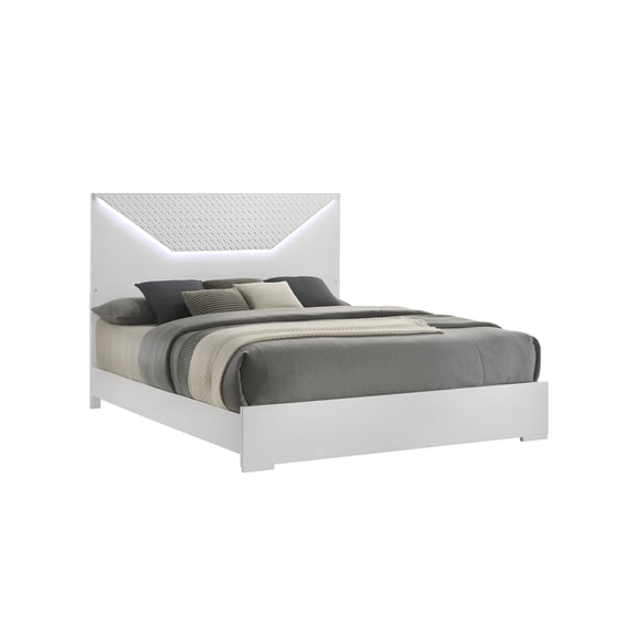 Blanca Modern Style Queen Bed Made With LED  Headboard & Wood in White Color