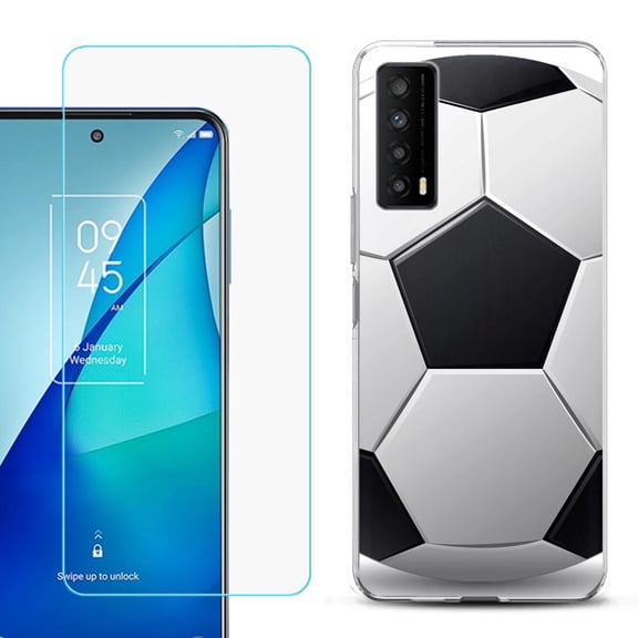 Slim-Fit Gel TPU Phone Case for TCL Stylus 5G, with Tempered Glass Screen Protector, by OneToughShield ® - Soccer