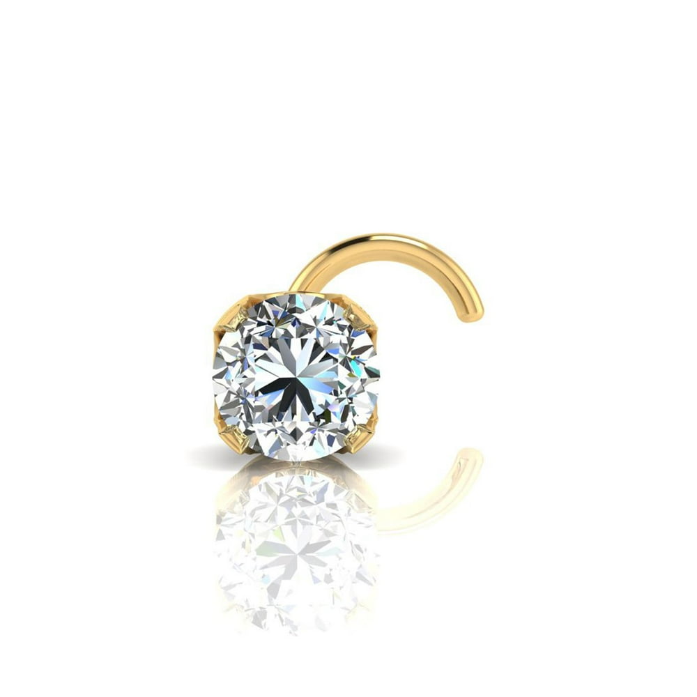 0.03ct 2mm Diamond Nose Ring In 14K Yellow Gold For Women and Men
