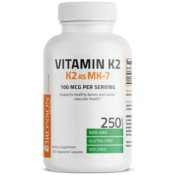 Bronson Vitamin K2 as MK-7 Menaquinone 100 mcg (per serving) - Non-GMO, Gluten Free, Soy Free, 250 Capsules