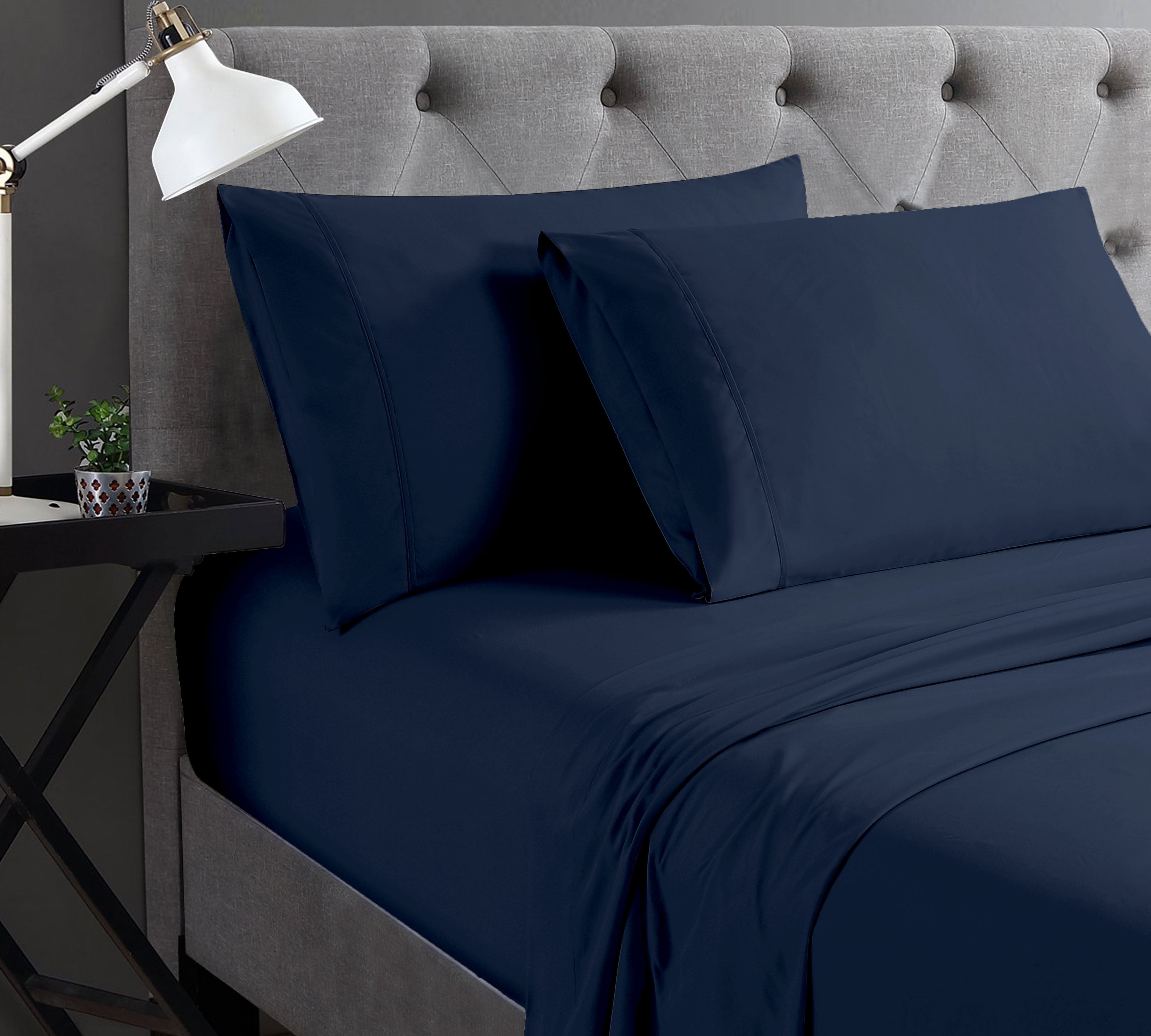 Swift Home Basic 4-Piece Double Size Sheet Set, Ultra Soft, Deep Pocket, Easy Care Bedding Set, Navy