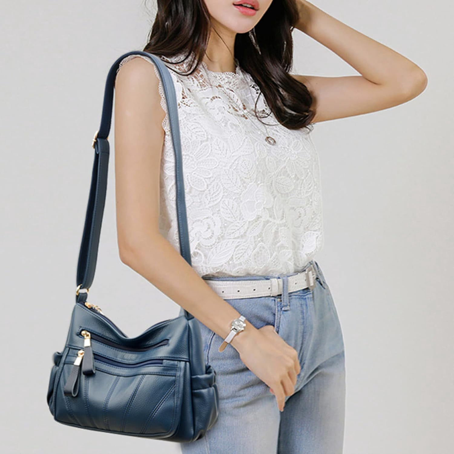 Crossbody Bags for Women Multi Pocket Shoulder Bag Soft PU Leather Purses and Handbags Pocketbooks