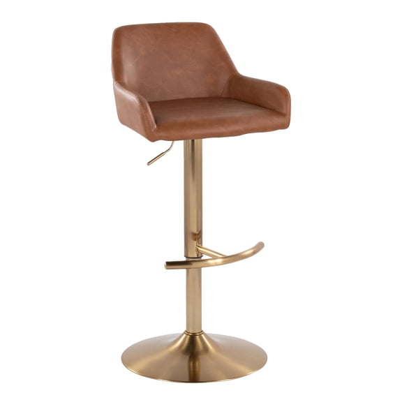 Silver Orchid Galotti Adjustable Bar Stool with Rounded T Footrest (Set of 2) Camel Faux Leather/Gold Metal
