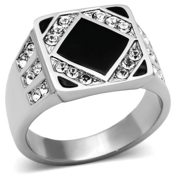 Men High Polished Stainless Steel Ring with Top Grade Crystal in Clear - Size 12