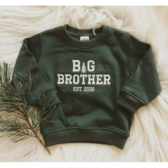 Embroidered Big Brother 2026 Christmas Sweatshirt, Holiday Announcement Toddler Sweatshirt, New Baby Announcement Gift, Baby Shower Gift