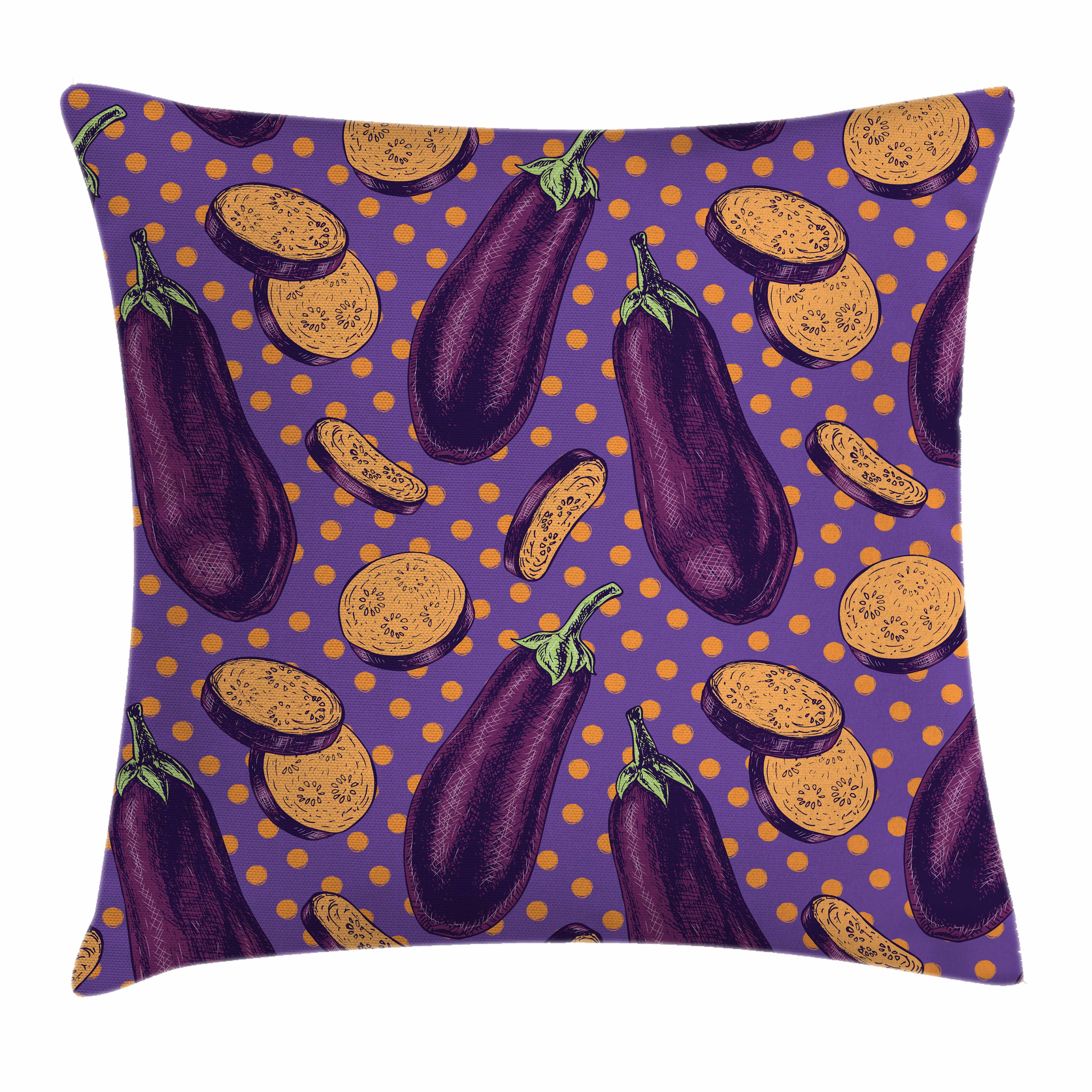 Eggplant Throw Pillow Cushion Cover, Realistic Looking Eggplants with