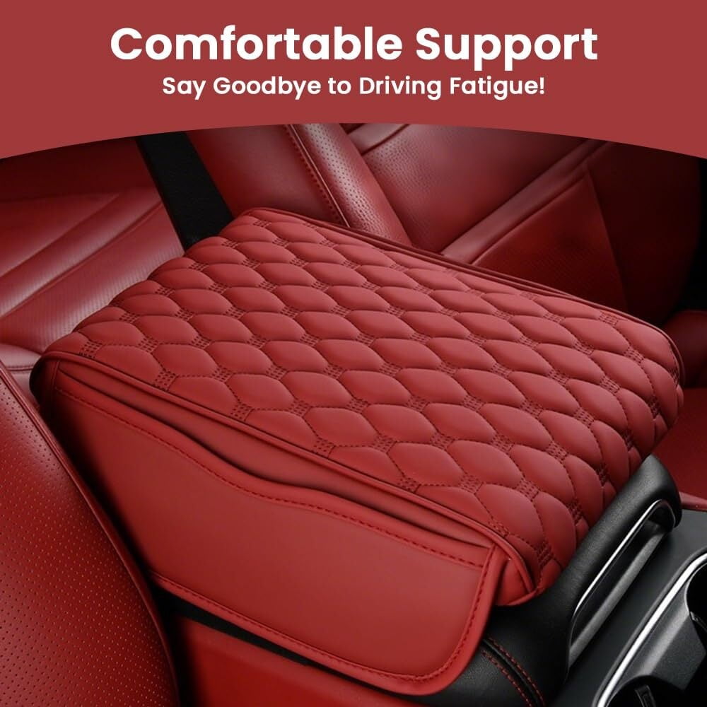 Car Center Console Armrest Protector, 2025 Upgrade Leather Armrest Cover Cushion with 2 Storage Bags, Universal Seat Box Pad Interior Accessories Protector for Most Vehicle (Black)