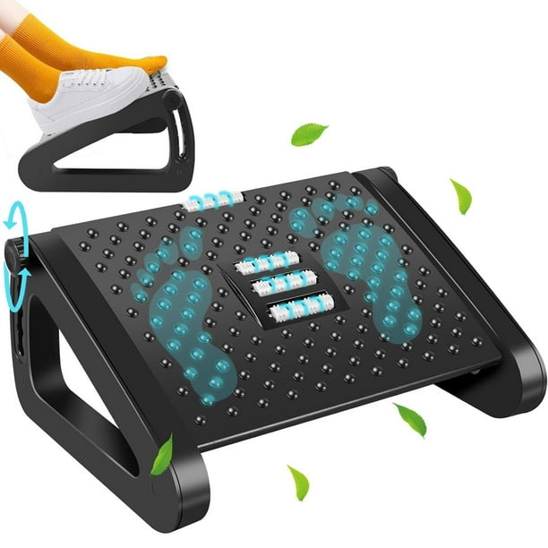 Reposapies Oficina, Ergonómico Reposa Pies con Rodillos de Masaje, Descansa Pies para Escritorio, 6 Alturas Ajustables Aliviar la Presión, Apto para Descalzo o con Zapatos, Fácil de Limpiar