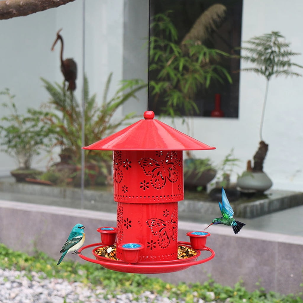BQBQERT Outdoor Bird Feeder Red Hummingbird Feeders with 3 Water Cups Easy Garden Yard Red Lantern-shape Ornaments