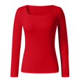 thumbnail image 3 of Moda mujer Slim Casual cuello cuadrado manga larga sólido camiseta blusa Tops Fridja  ghj987+5086, 3 of 5