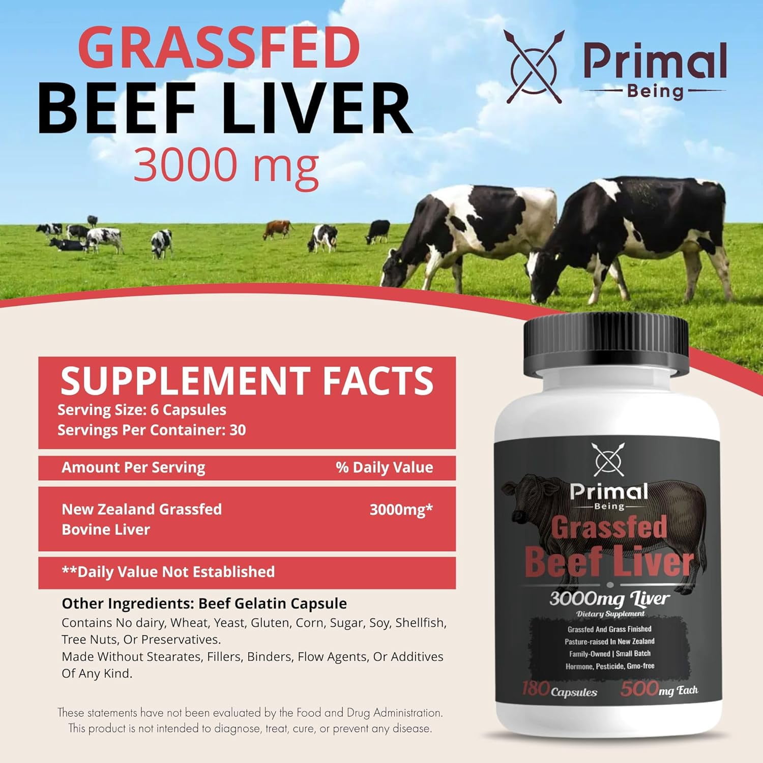 Primal Being Grassfed Beef Liver- Supports Energy, Longevity, Metabolic Health, and Detoxification