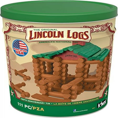LINCOLN LOGS – 100th Anniversary Tin - 111 All-Wood Pieces – Ages 3+ Construction Education