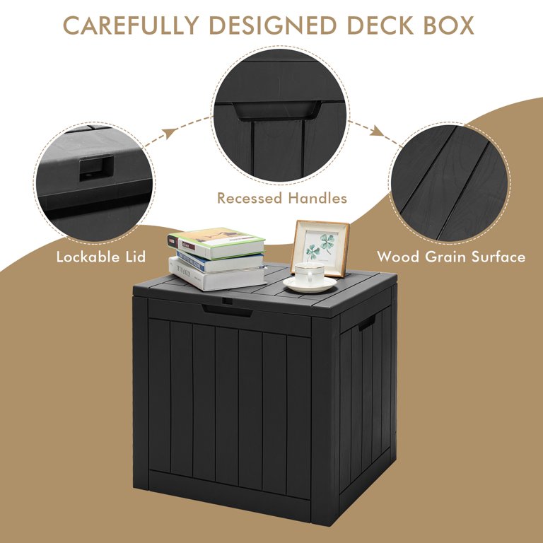 30 Gallon Deck Box Storage Container Seating Tools-Black | Costway