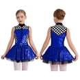 thumbnail image 3 of vastwit Kids Girls Sleeveless Checkerboard Sequins Tutu Dress Figure Ice Skating Performance Dance Party Wear Royal Blue 4, 3 of 7