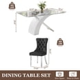 thumbnail image 6 of 5-Piece Glass Dining Table Set, 63" Rectangular Tempered Glass Top, X-Shaped Base, Velvet Cushioned Stainless Steel Frame Dining Chairs, for Living Room, Kitchen, 6 of 7