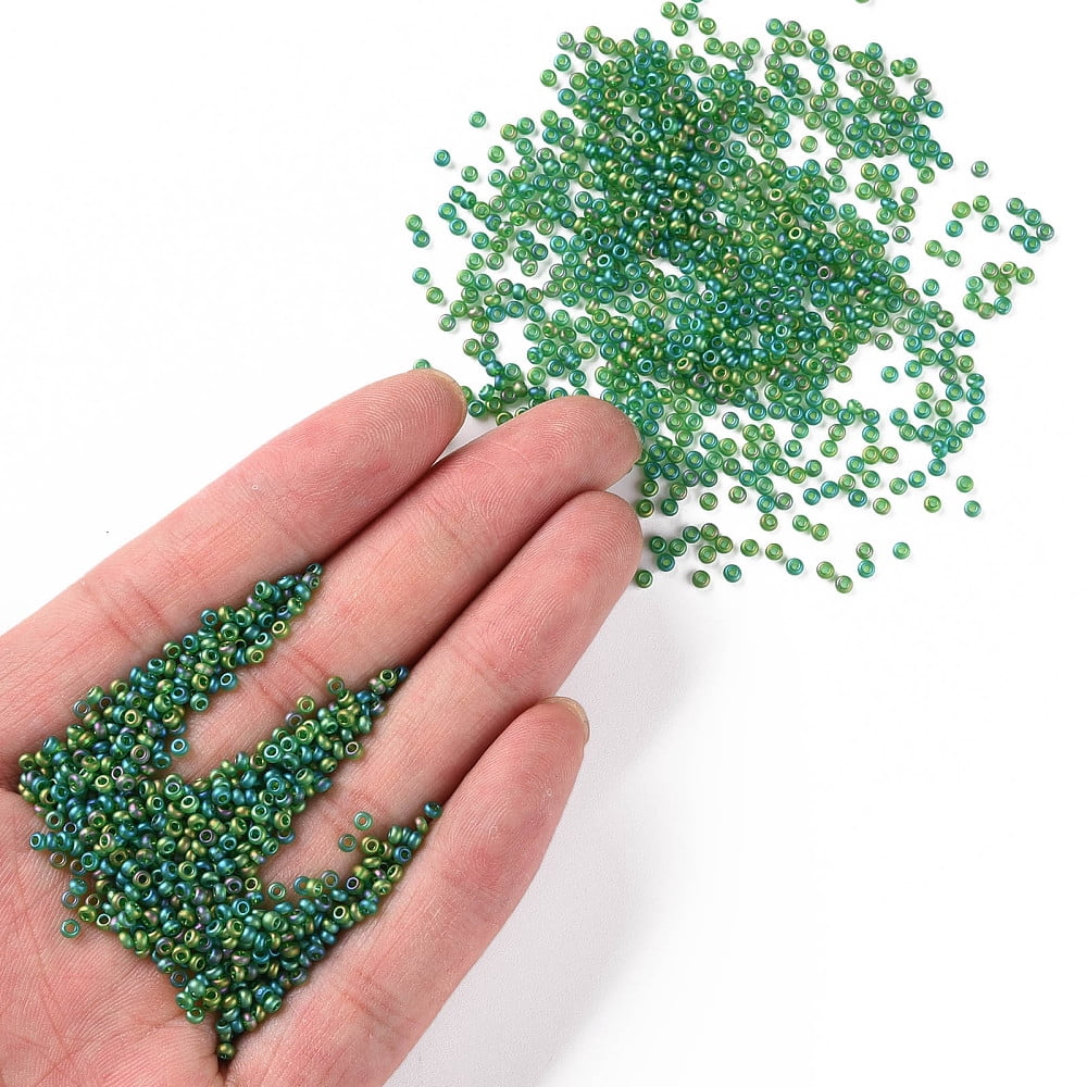 12/0 Grade A Round Glass Seed Beads Transparent Frosted Style AB Color Plated Green 2x1.5mm Hole: 0.8mm about 30000pcs/bag