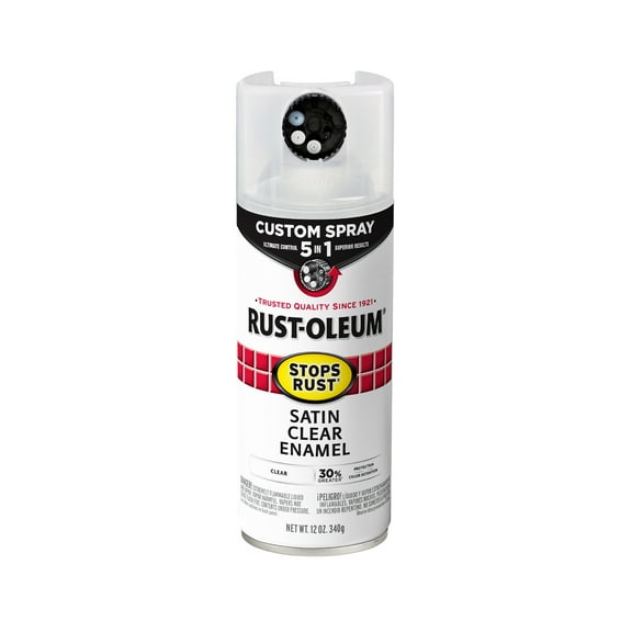 Clear, Rust-Oleum Stops Rust Custom Sprays 5 in 1 Satin Spray Paint-376883, 12 oz
