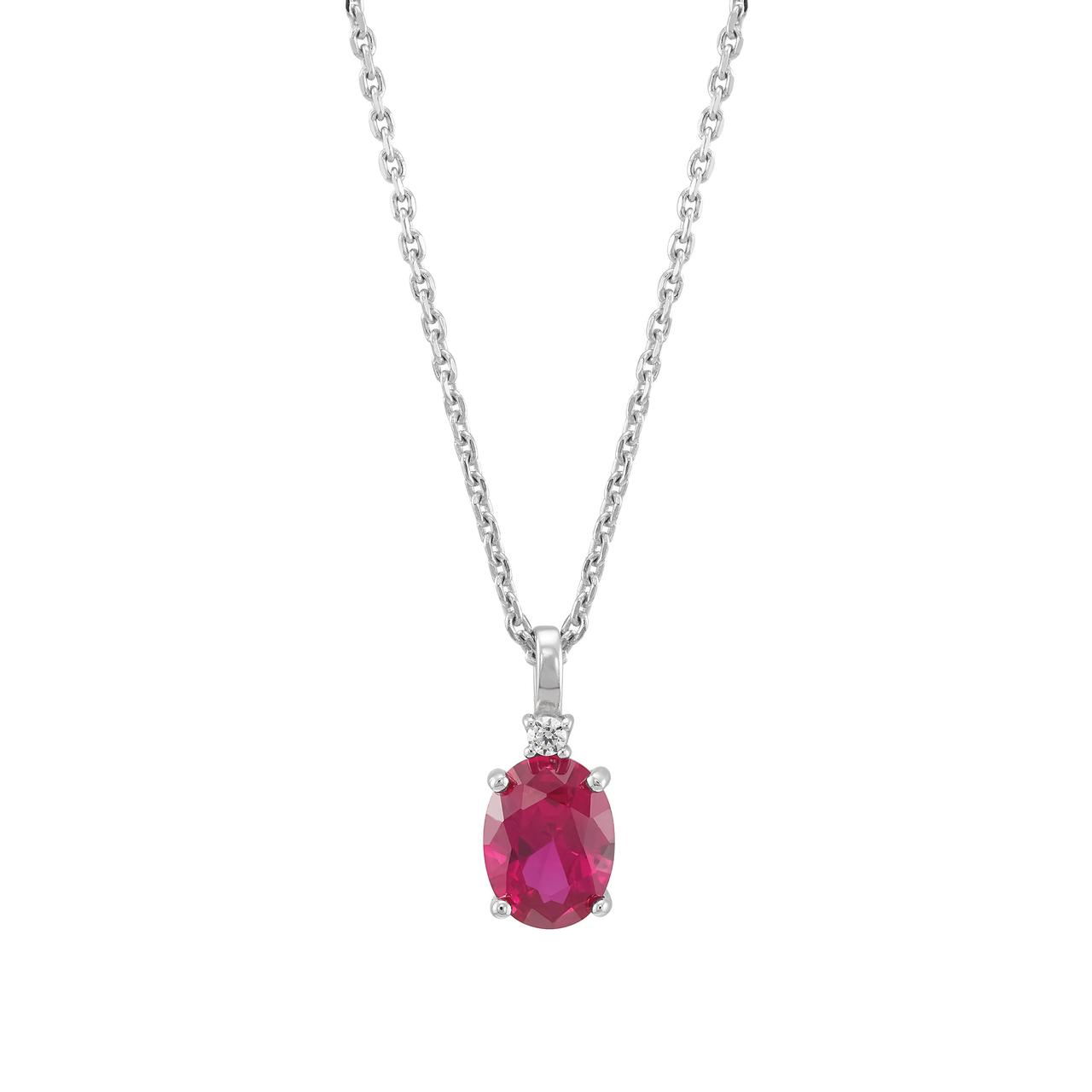 Brilliance Fine Jewelry Created Ruby and White Cubic Zircoina Pendant Necklace and Studs Set in Sterling Silver