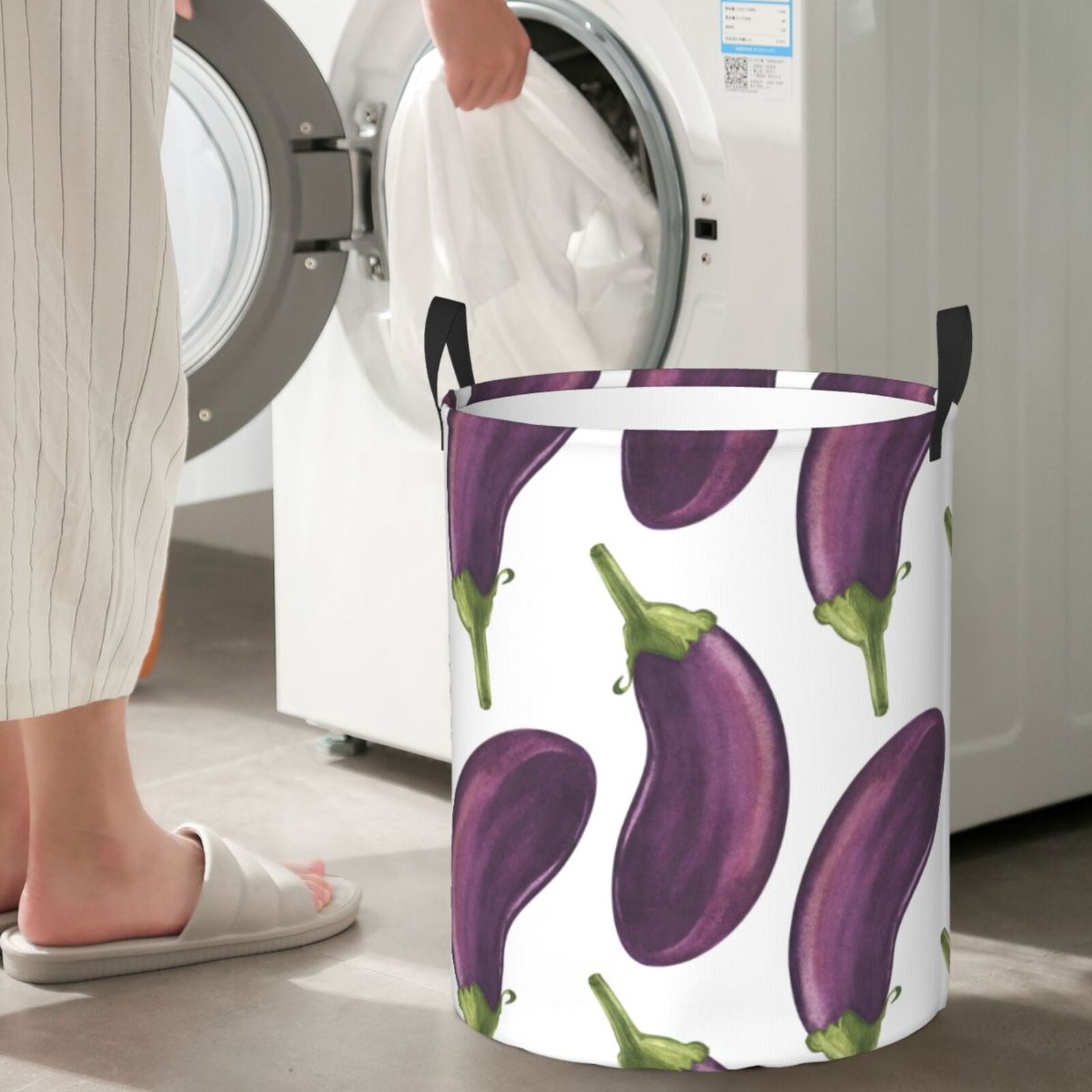 Large Laundry Basket with Handles - cool Eggplant Kids Baby Dirty Clothes Laundry Hamper for Bedroom Aesthetic