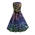 thumbnail image 5 of Girls' Halloween Zip Dress Spooky Tree Bat Print Sleeveless Round Neck Satin Bow Belt Flared Swing Skirt Kids Party Costume for Girls 4-14Y, Halloween Costumes for Girls Multicolor 4 Years, 5 of 8
