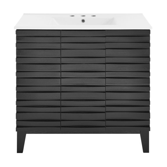 Cascade 36 in. Black Oak Bathroom Vanity With White, 3-Hole Ceramic Sink Top