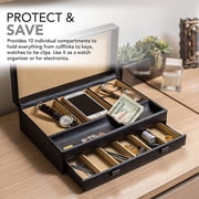 Stock Your Home Mens Valet Tray, Mens Jewelry Box, Night Stand Organizers and Storage, Bedside Table Organizer, Watch Box for Dresser, Faux Leather (Black & Beige)