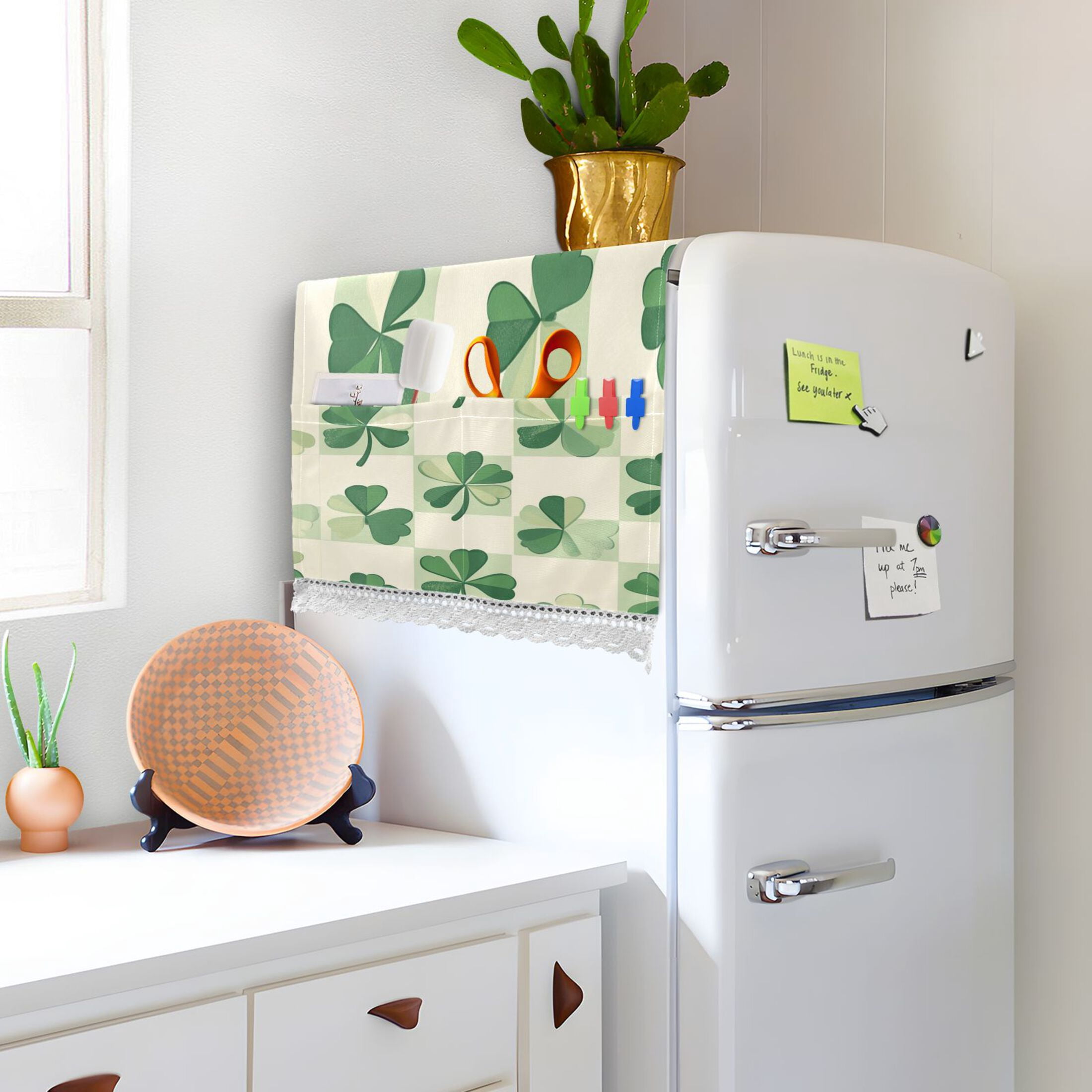 WOBOGO St Patricks Lucky Clover Washing Machine Cloth Dryer Refrigerator Top Cover Protective Non-Slip Mat For Kitchen Laundry