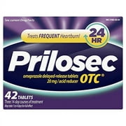 Prilosec OTC Frequent Heartburn Relief Medicine and Acid Reducer, 42 Tablets, Omeprazole Delayed-Release Tablets 20mg - Proton Pump Inhibitor