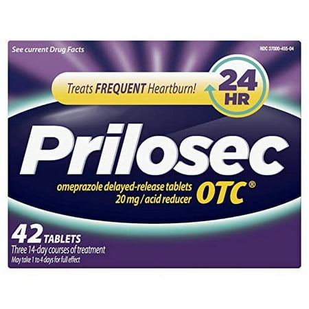 Prilosec OTC Frequent Heartburn Relief Medicine and Acid Reducer, 42 Tablets, Omeprazole Delayed-Release Tablets 20mg - Proton Pump Inhibitor