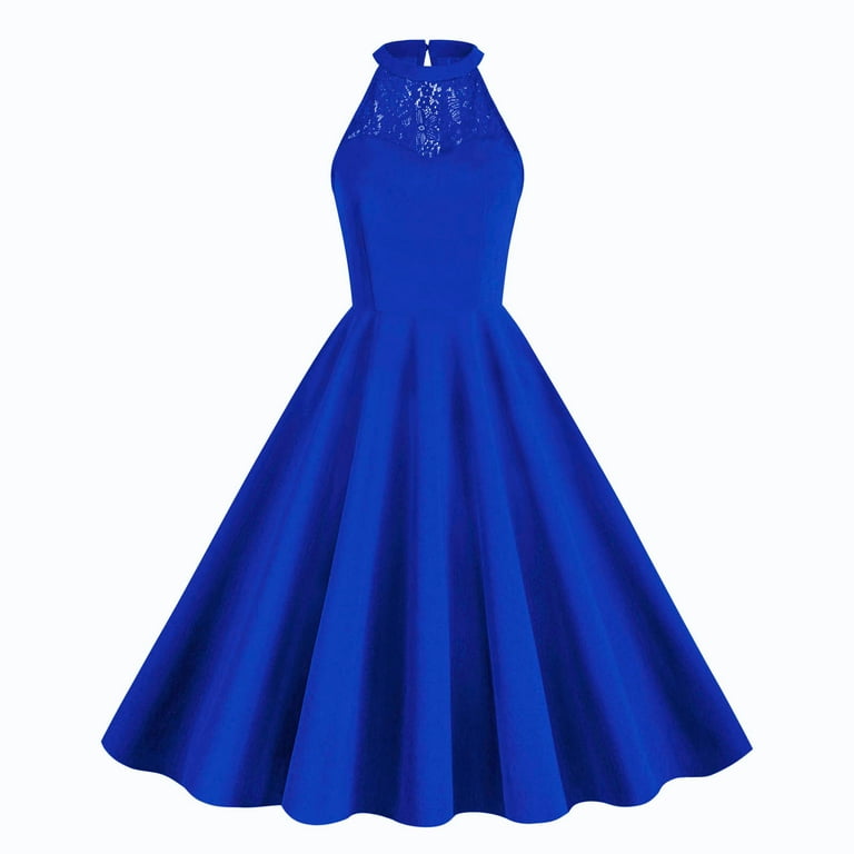 Brglopf Women Prom Wedding Dress Cocktail Halter Lace A-Line Party Short Vintage Homecoming Dresses Blue M, Women's, Size: Medium