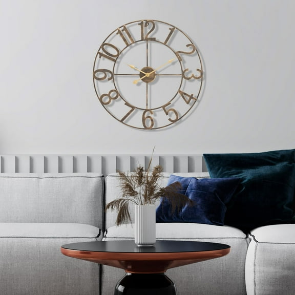 Sorbus  Large 24 inch Decorative Round Analog Wall Clock Battery Operated With Numeral Style Design - 24" Bronze