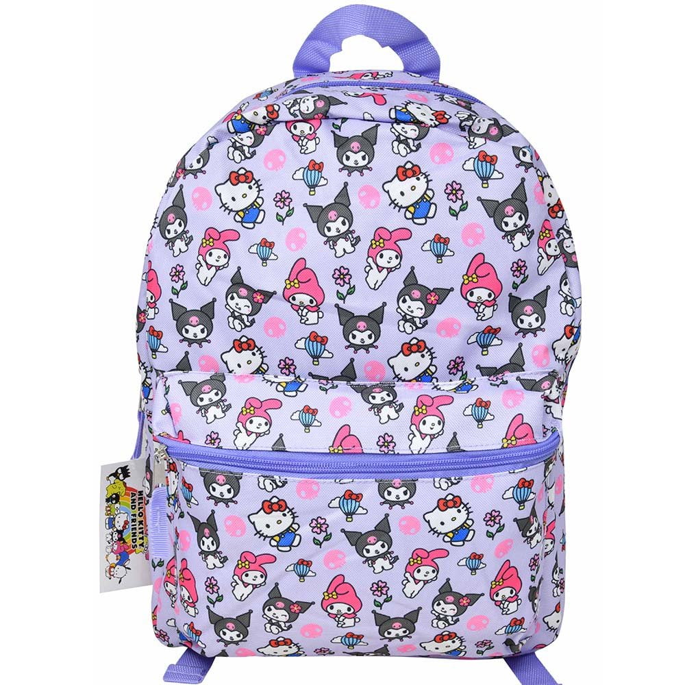 Kuromi All Over Nylon Purple Kids School Backpack 16" School Bookbag for Girls