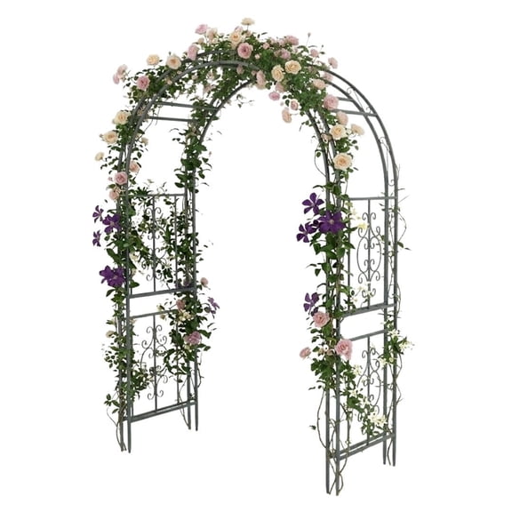 7 Feet Tall Metal Outdoor Garden Arch, Montebello Steel Iron Trellis Lattice for Climbing Plants and Vines, Heavy Duty Wedding and Patio Backdrop Dcor