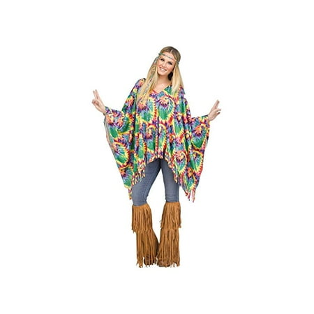 Fun World Tie-Dye Hippie Poncho for Halloween, School Acting, Costume Party, for Women Adult