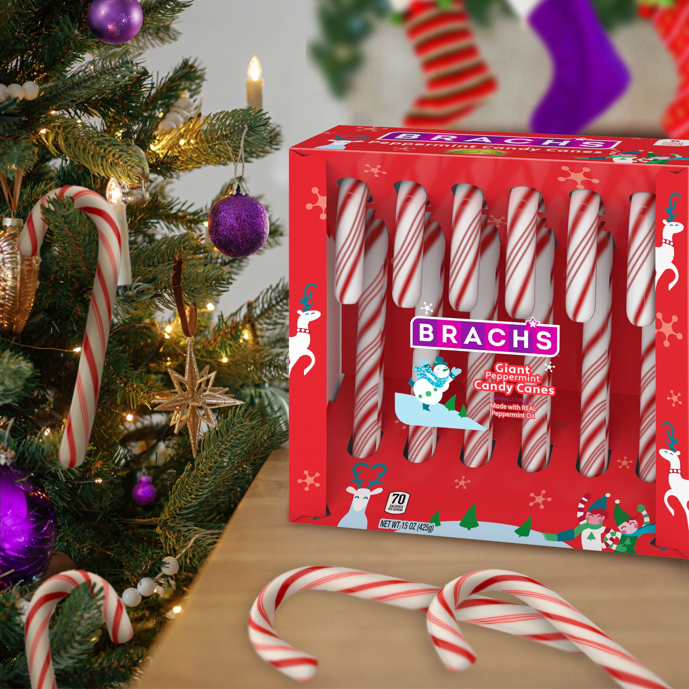 (2 pack) Brach's Giant Peppermint Holiday Candy Canes, Christmas Candy, 15 oz, 6 Count Box