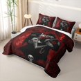 thumbnail image 3 of Erosebridal Spooky Skull Couple Quilt Full, Boho Red Rose Full Bedspread Sets for Boys Girls, Black Red White, 3pcs 1 Coverlet and 2 Pillowcases, 3 of 7
